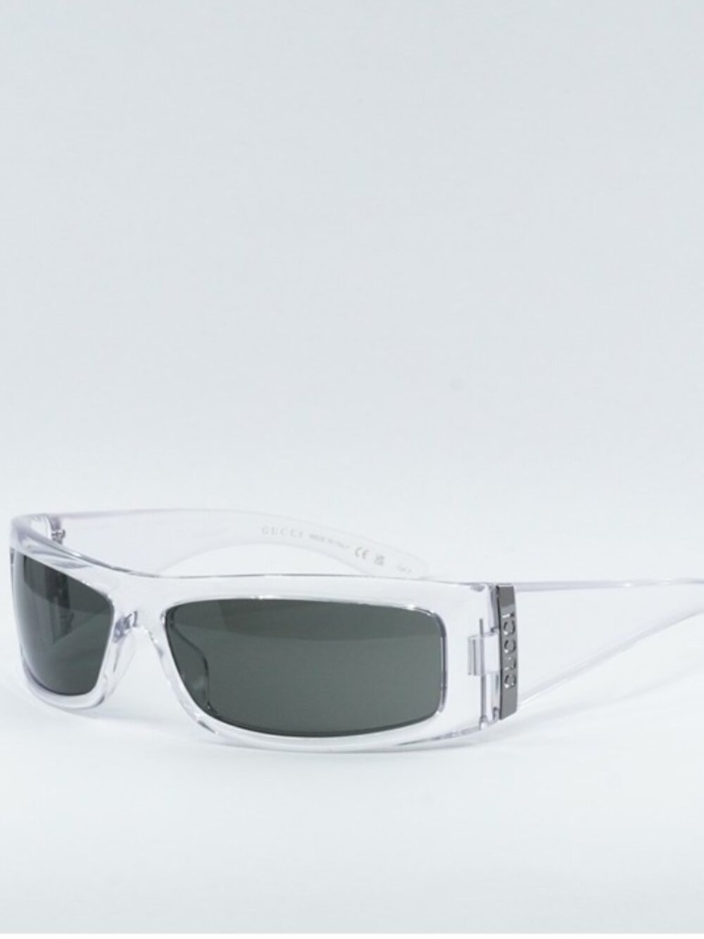 Gucci GG1492S 004 Sunglasses Crystal Rectangle Frame, Grey Lenses